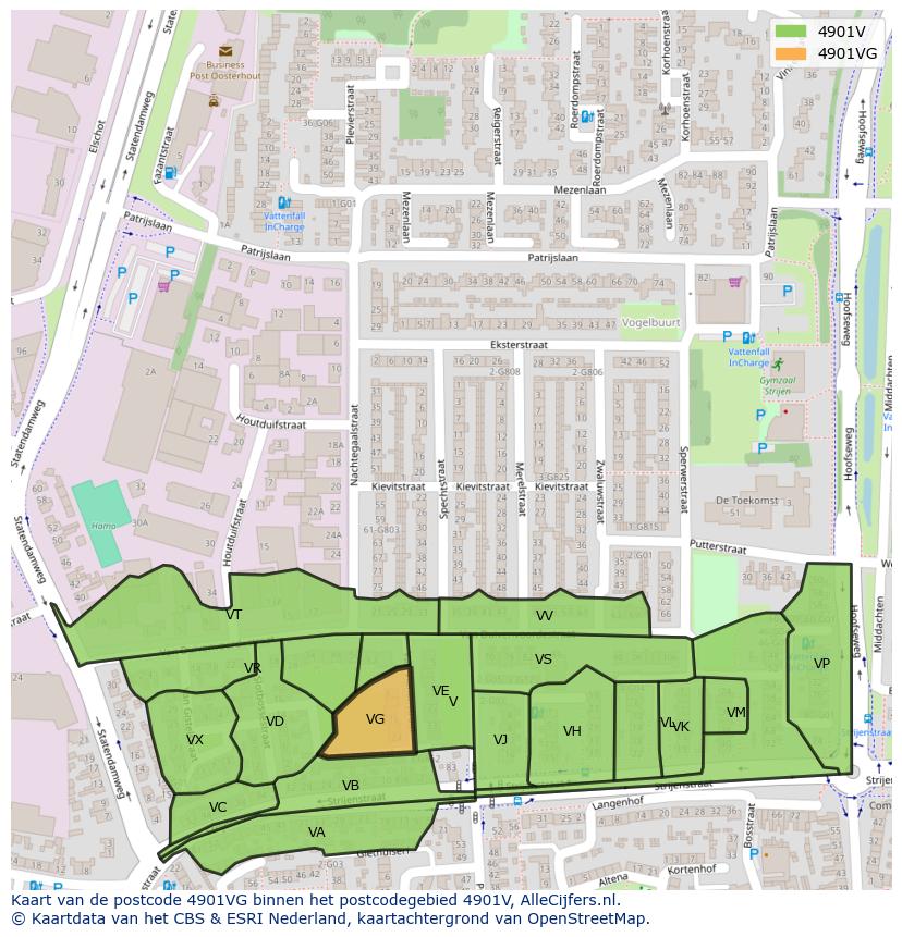Afbeelding van het postcodegebied 4901 VG op de kaart.