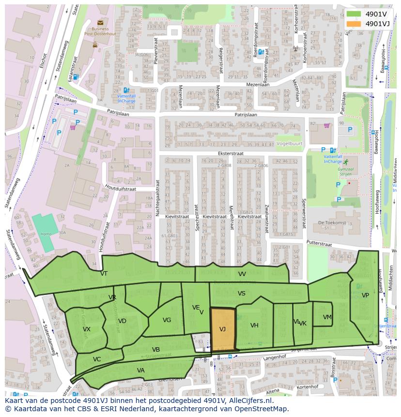 Afbeelding van het postcodegebied 4901 VJ op de kaart.