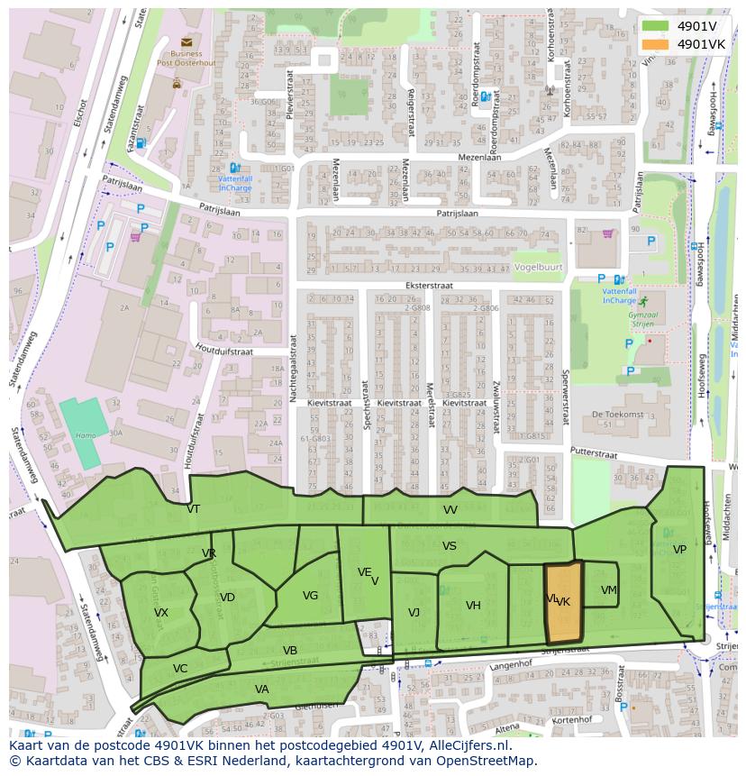 Afbeelding van het postcodegebied 4901 VK op de kaart.