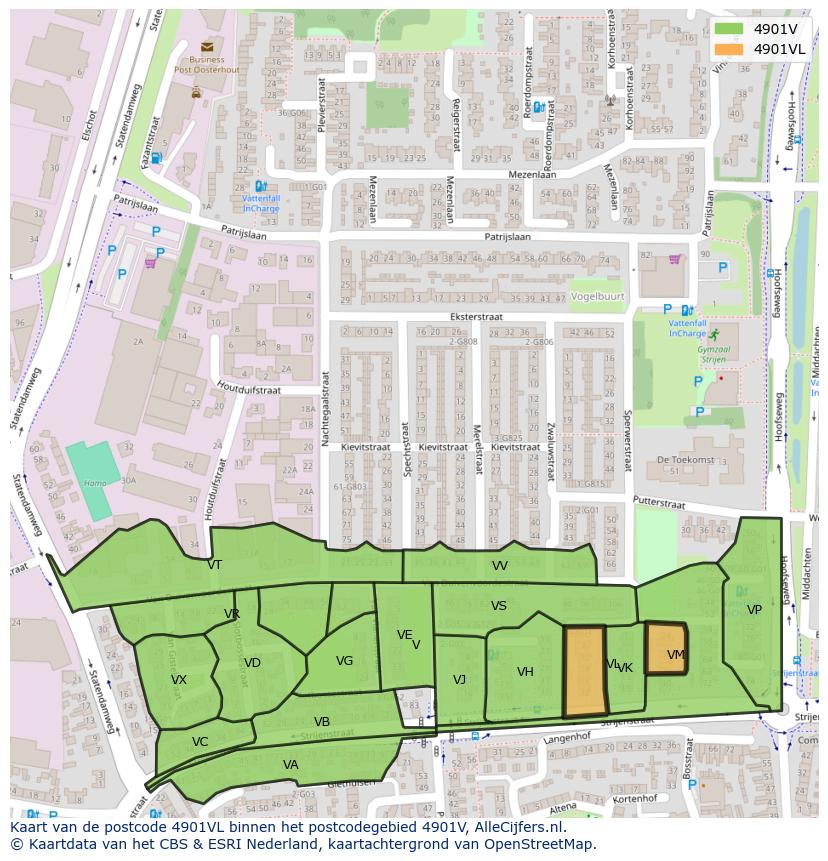 Afbeelding van het postcodegebied 4901 VL op de kaart.