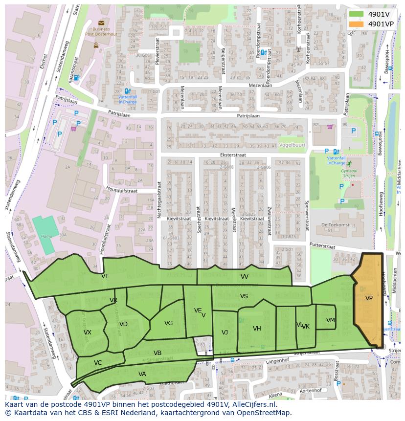 Afbeelding van het postcodegebied 4901 VP op de kaart.