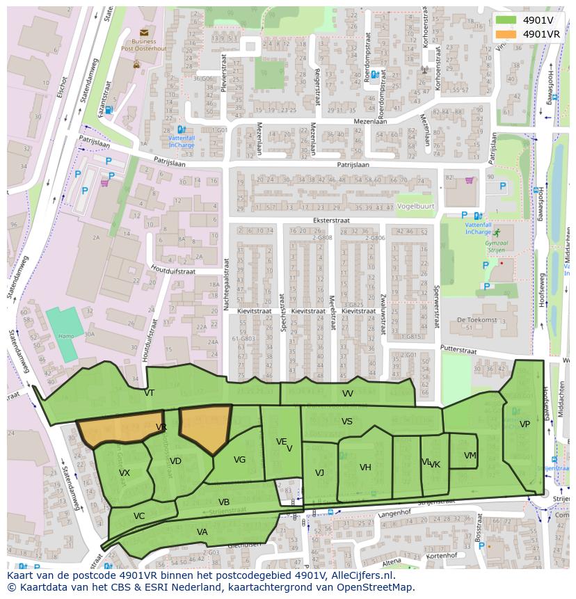 Afbeelding van het postcodegebied 4901 VR op de kaart.