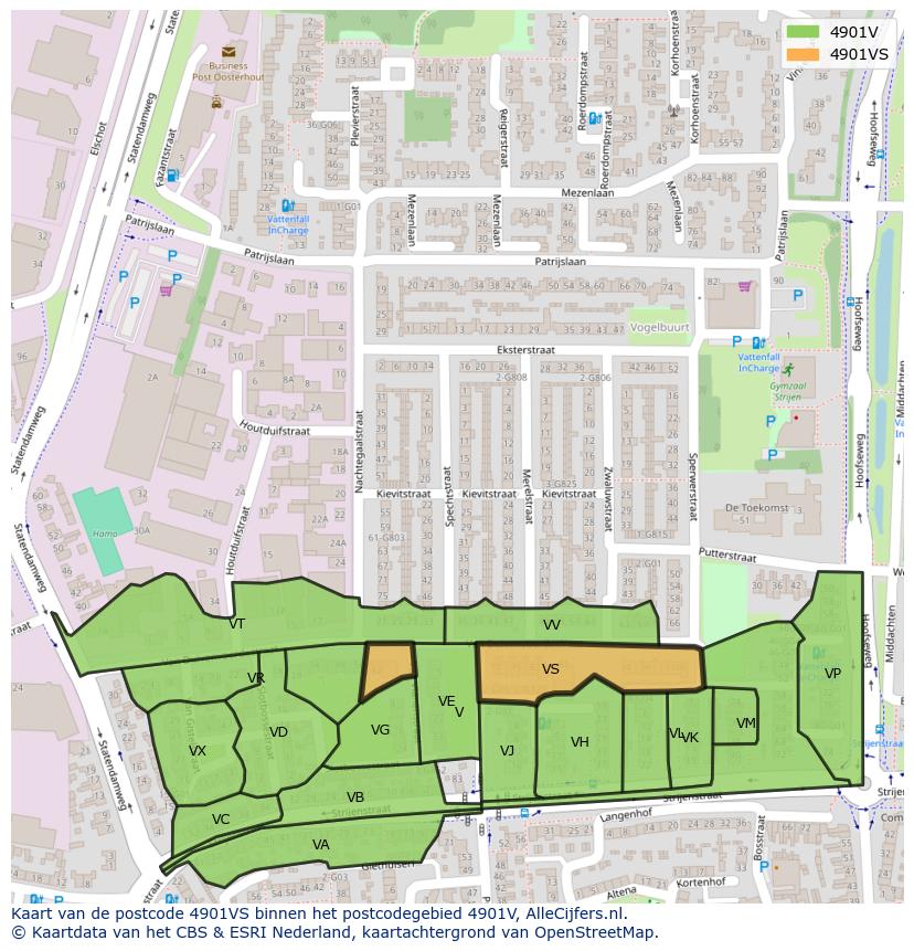 Afbeelding van het postcodegebied 4901 VS op de kaart.