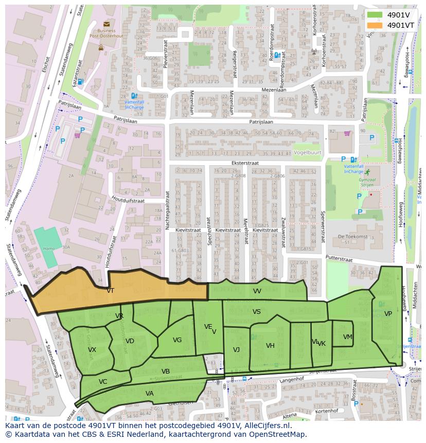 Afbeelding van het postcodegebied 4901 VT op de kaart.