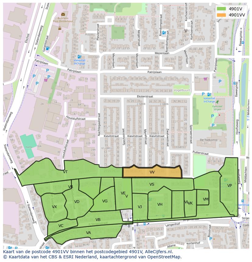 Afbeelding van het postcodegebied 4901 VV op de kaart.
