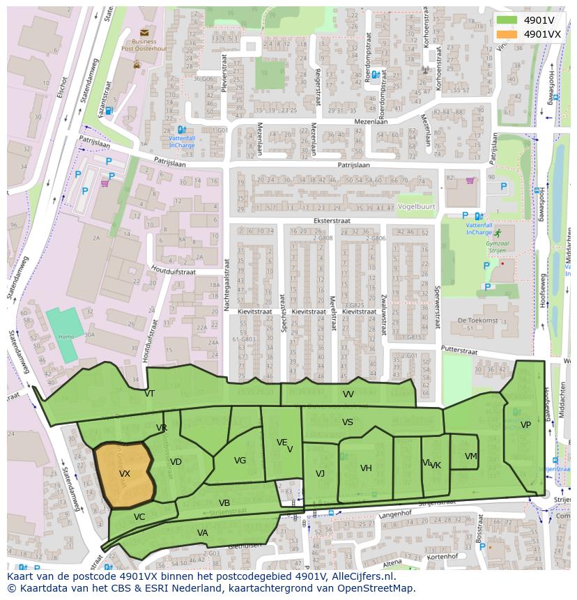 Afbeelding van het postcodegebied 4901 VX op de kaart.