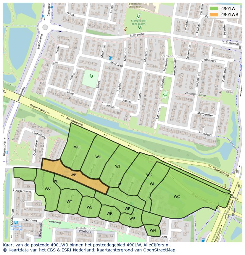 Afbeelding van het postcodegebied 4901 WB op de kaart.