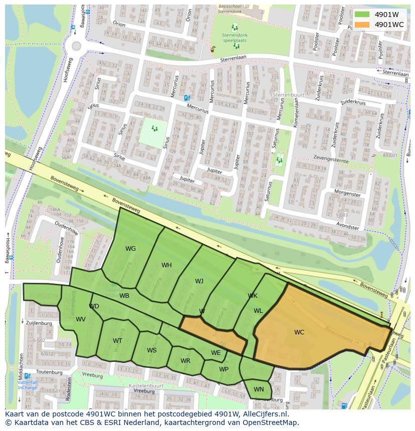 Afbeelding van het postcodegebied 4901 WC op de kaart.