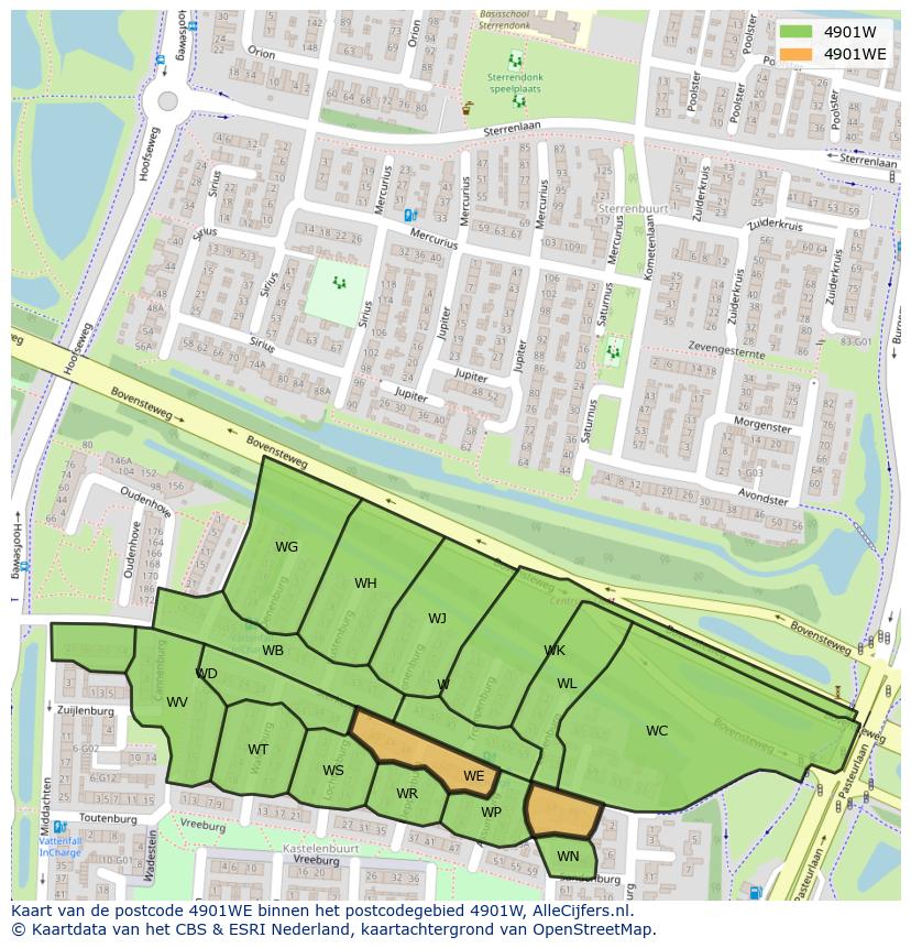 Afbeelding van het postcodegebied 4901 WE op de kaart.