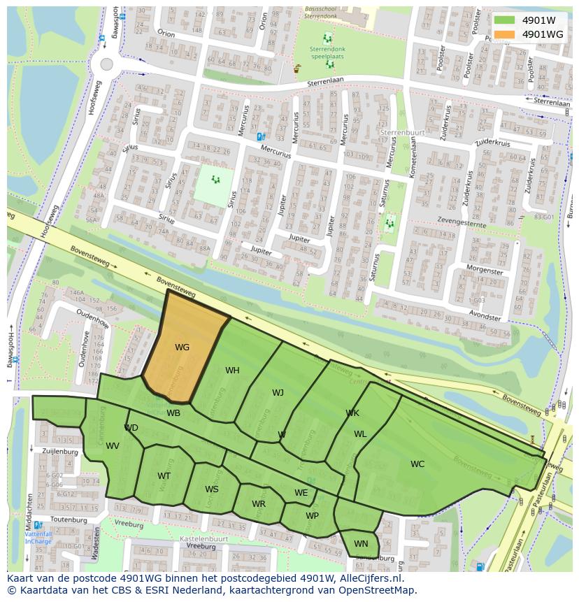 Afbeelding van het postcodegebied 4901 WG op de kaart.