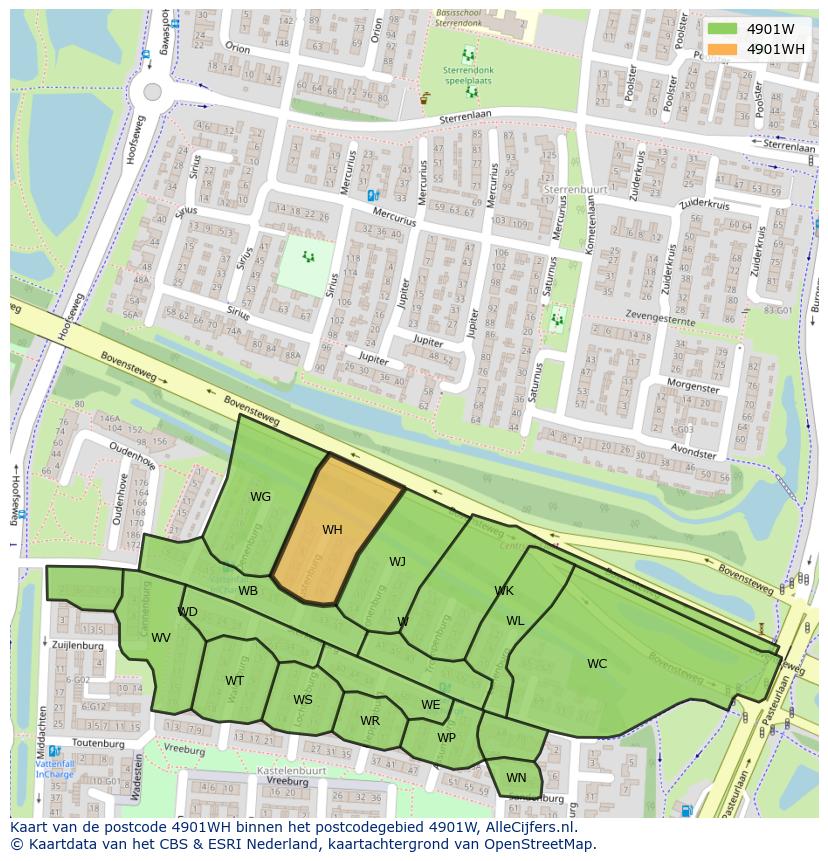 Afbeelding van het postcodegebied 4901 WH op de kaart.