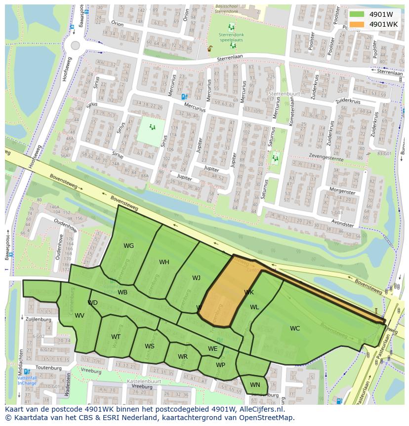 Afbeelding van het postcodegebied 4901 WK op de kaart.