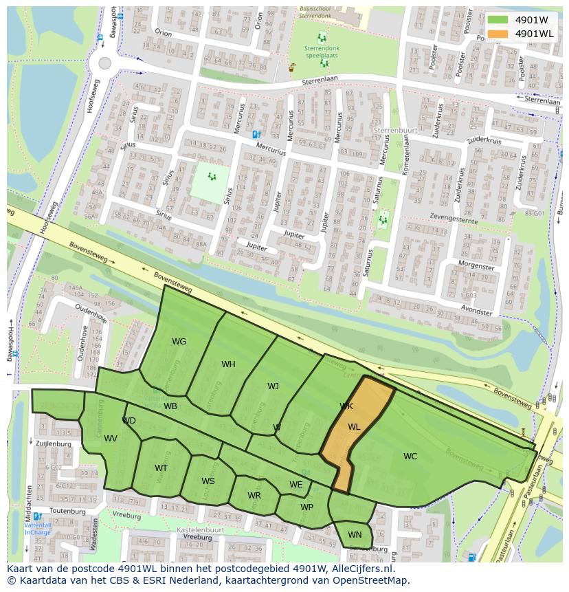 Afbeelding van het postcodegebied 4901 WL op de kaart.