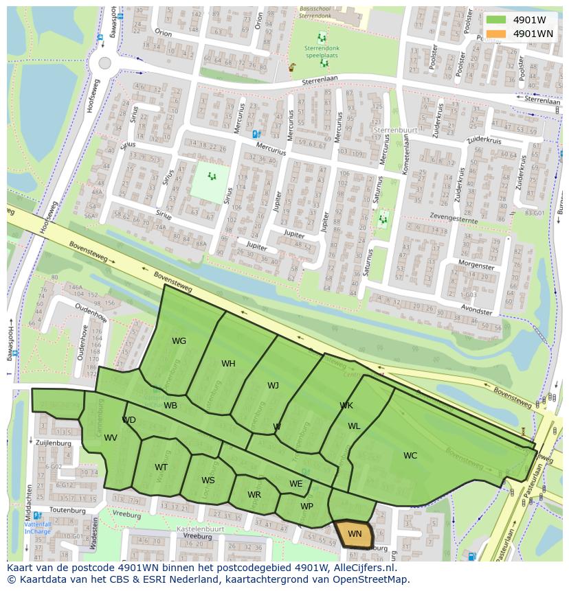 Afbeelding van het postcodegebied 4901 WN op de kaart.