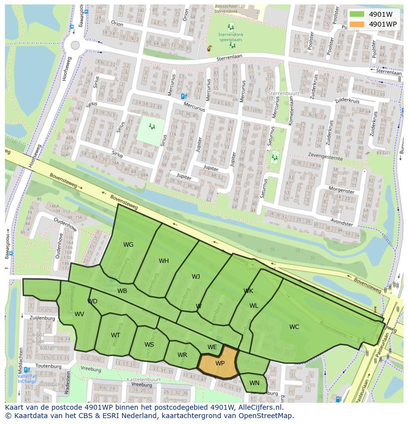 Afbeelding van het postcodegebied 4901 WP op de kaart.