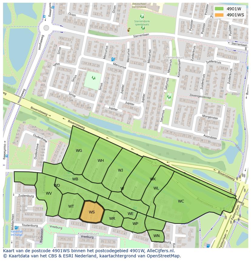 Afbeelding van het postcodegebied 4901 WS op de kaart.