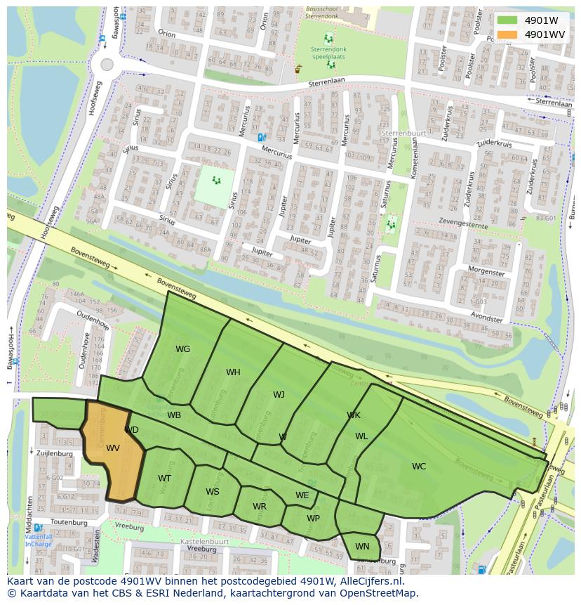 Afbeelding van het postcodegebied 4901 WV op de kaart.