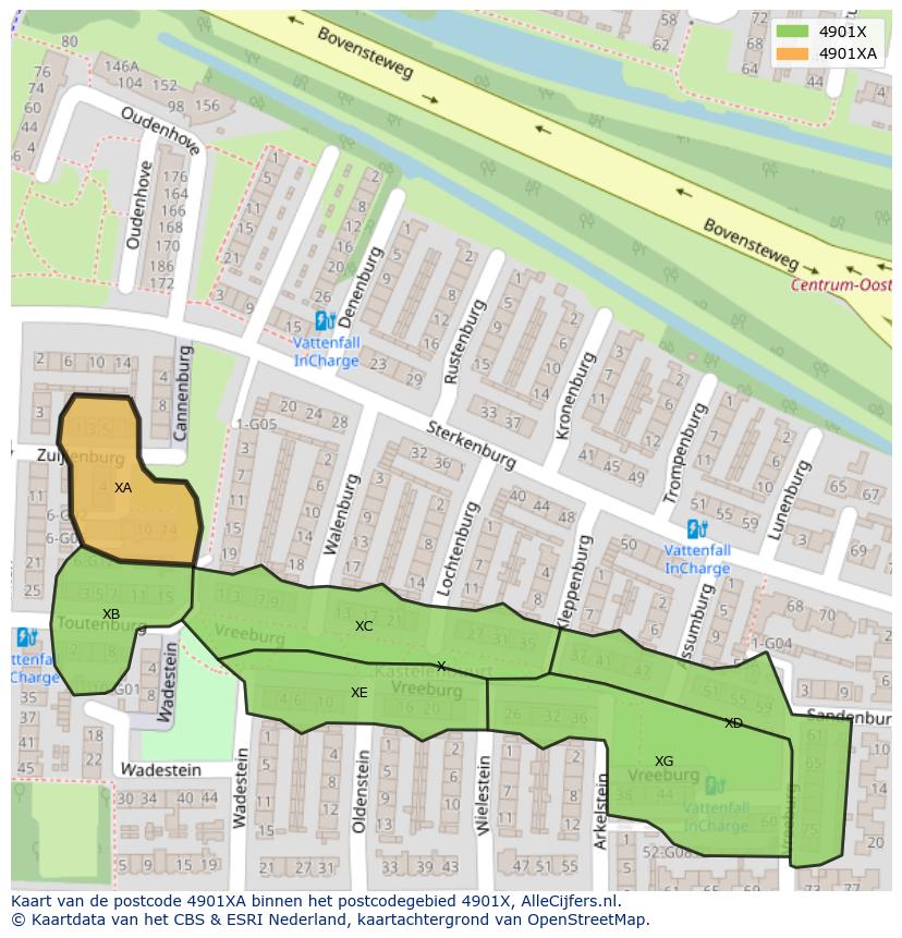 Afbeelding van het postcodegebied 4901 XA op de kaart.