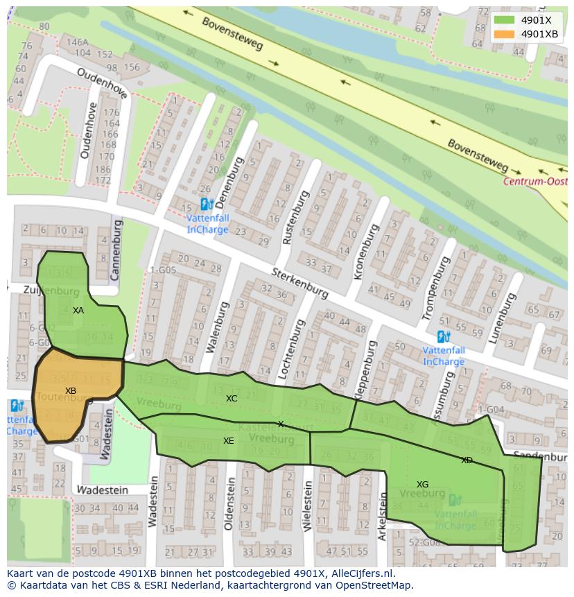 Afbeelding van het postcodegebied 4901 XB op de kaart.