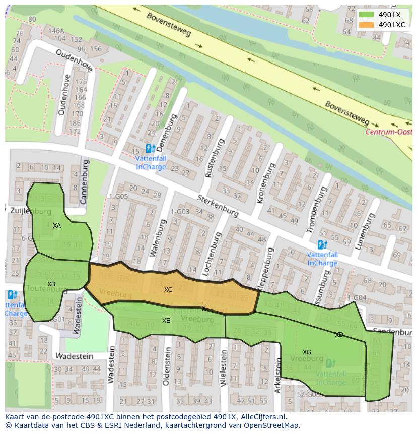 Afbeelding van het postcodegebied 4901 XC op de kaart.