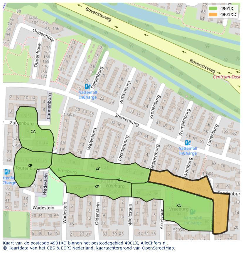 Afbeelding van het postcodegebied 4901 XD op de kaart.