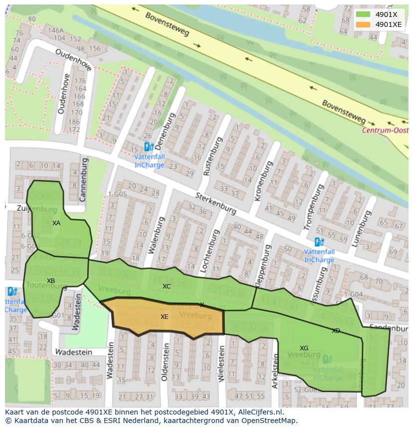Afbeelding van het postcodegebied 4901 XE op de kaart.