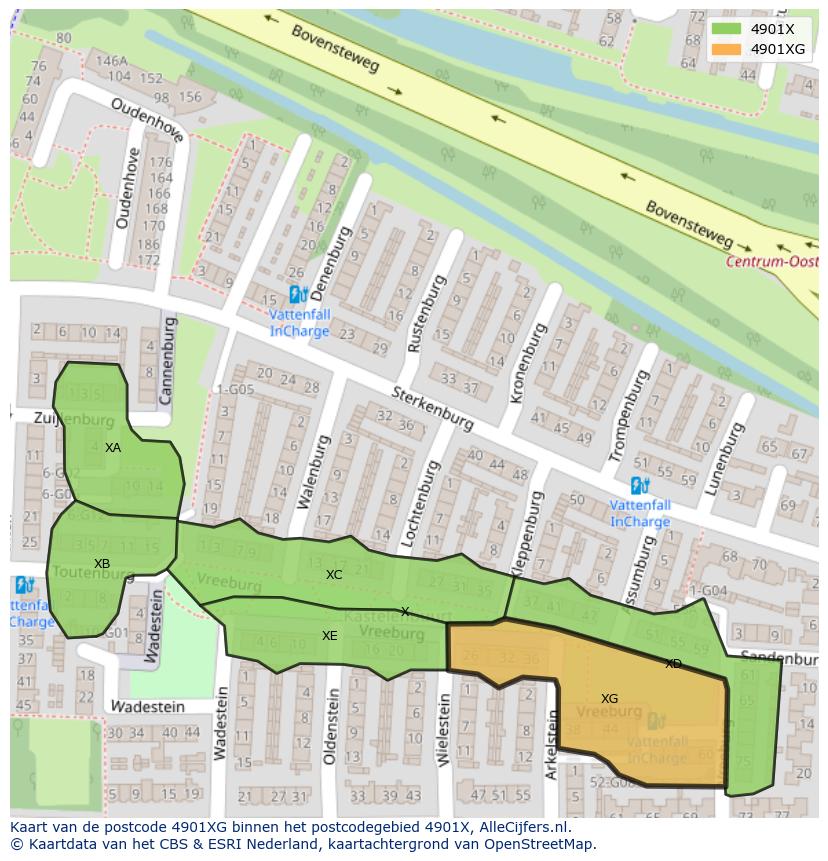 Afbeelding van het postcodegebied 4901 XG op de kaart.