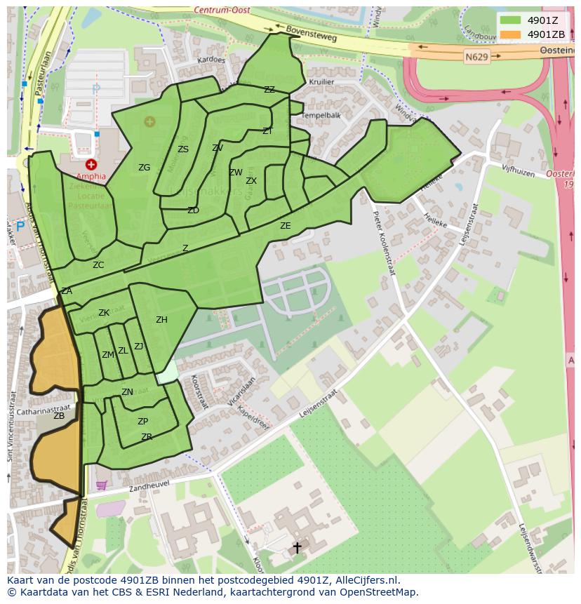 Afbeelding van het postcodegebied 4901 ZB op de kaart.