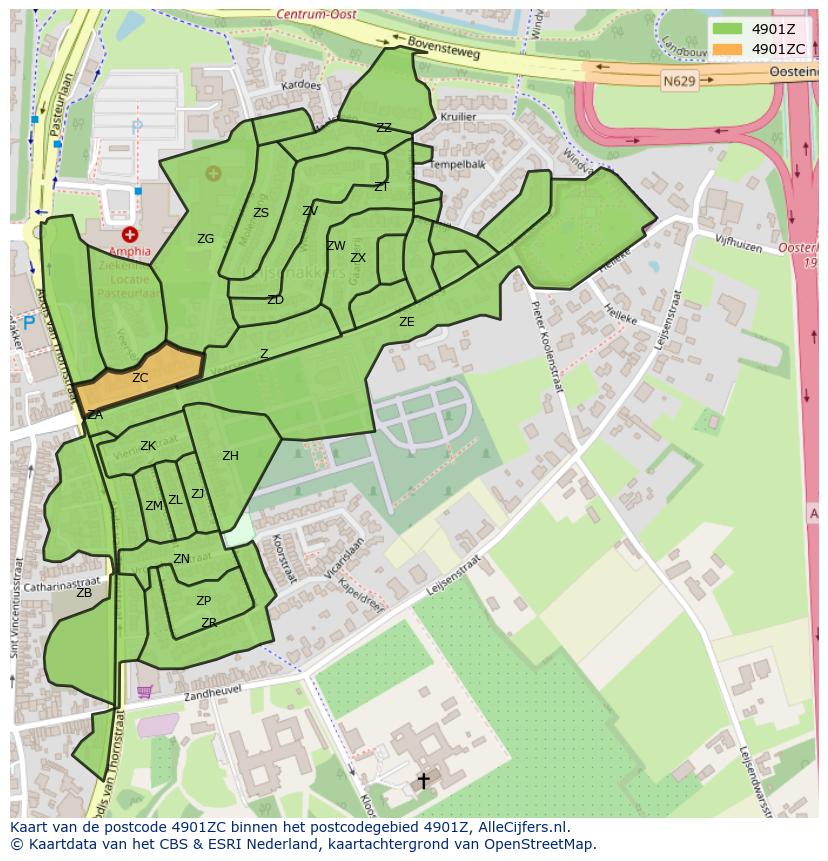 Afbeelding van het postcodegebied 4901 ZC op de kaart.