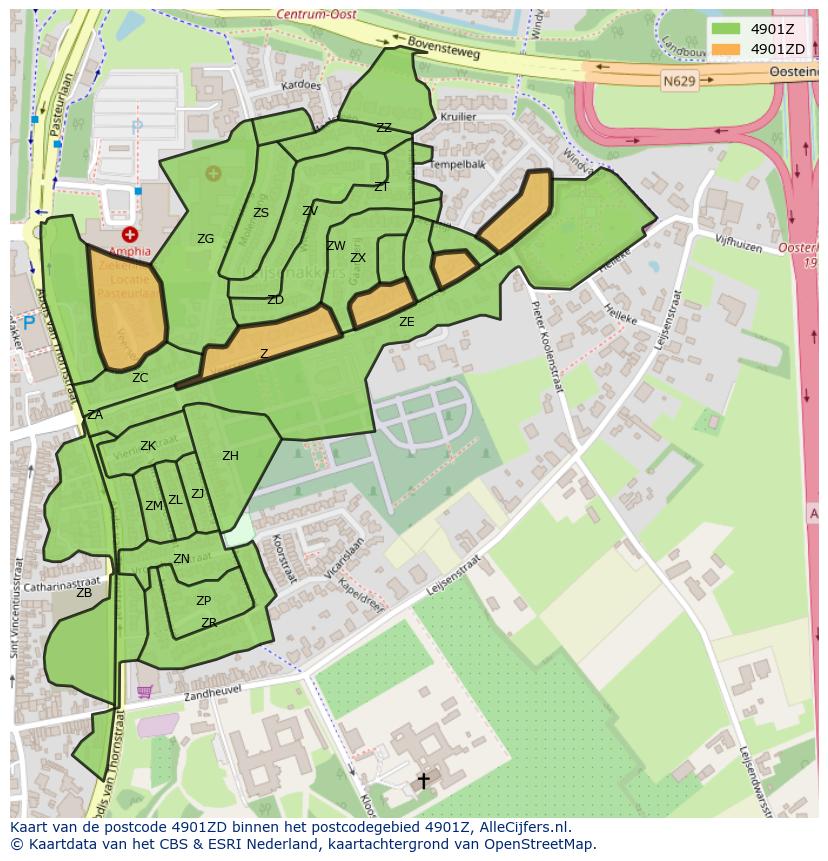 Afbeelding van het postcodegebied 4901 ZD op de kaart.