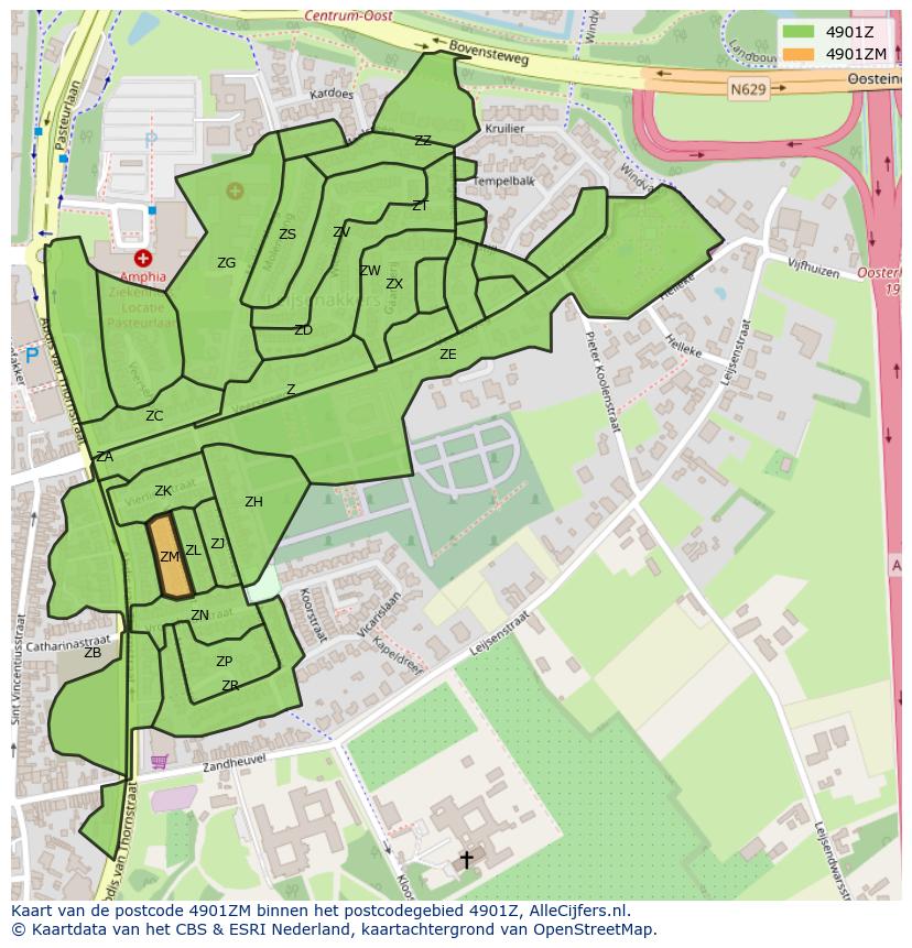 Afbeelding van het postcodegebied 4901 ZM op de kaart.