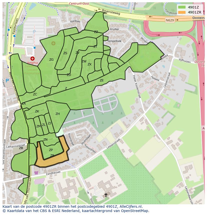 Afbeelding van het postcodegebied 4901 ZR op de kaart.