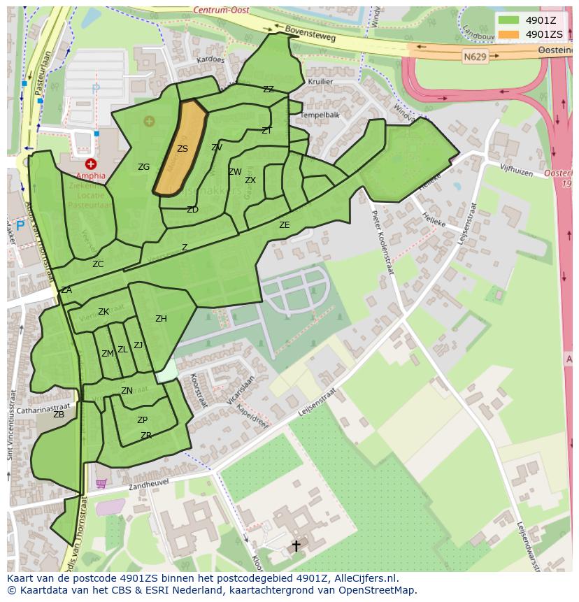 Afbeelding van het postcodegebied 4901 ZS op de kaart.
