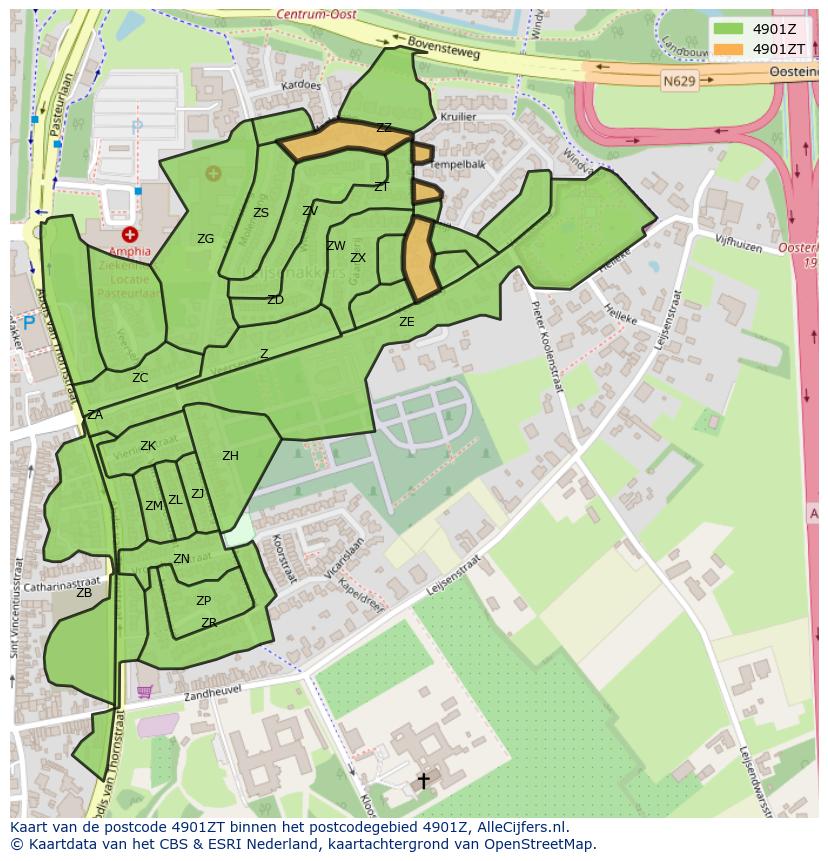 Afbeelding van het postcodegebied 4901 ZT op de kaart.