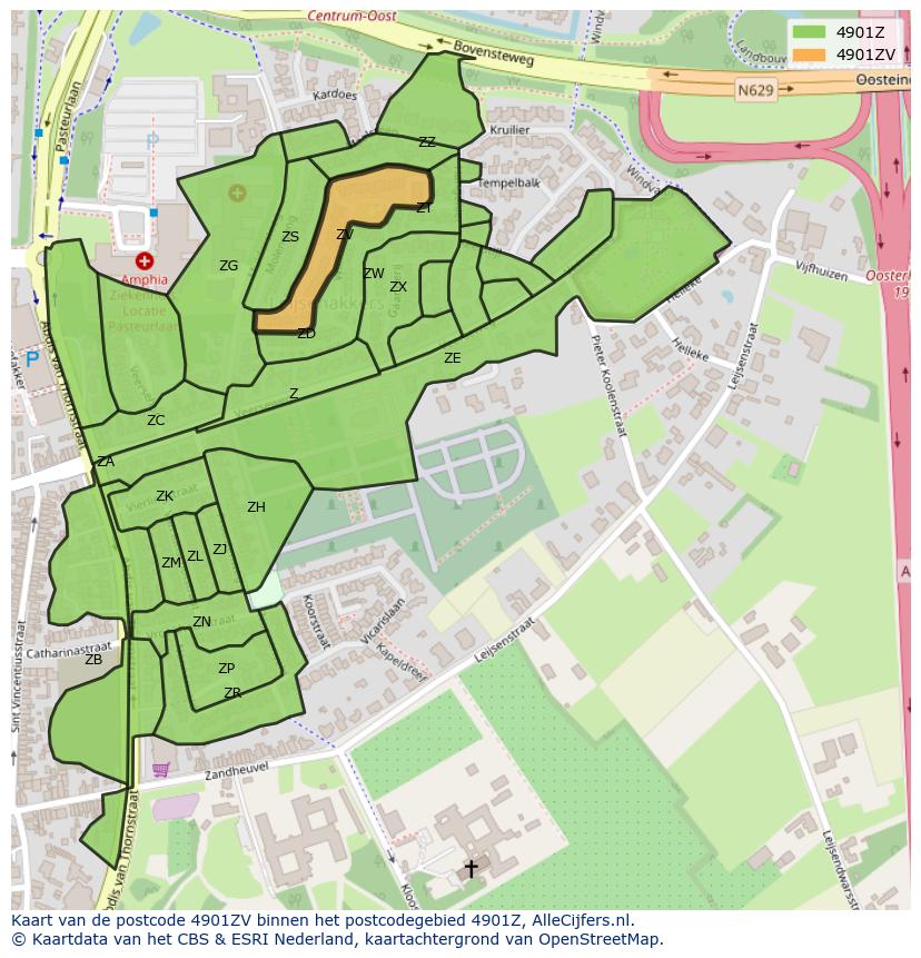 Afbeelding van het postcodegebied 4901 ZV op de kaart.