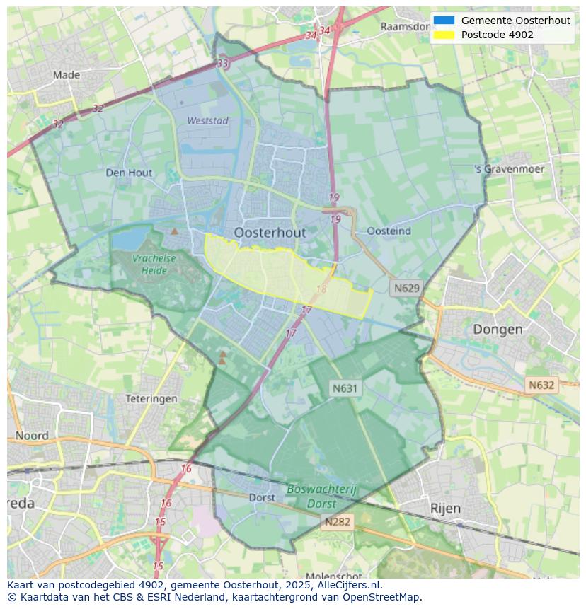 Afbeelding van het postcodegebied 4902 op de kaart.
