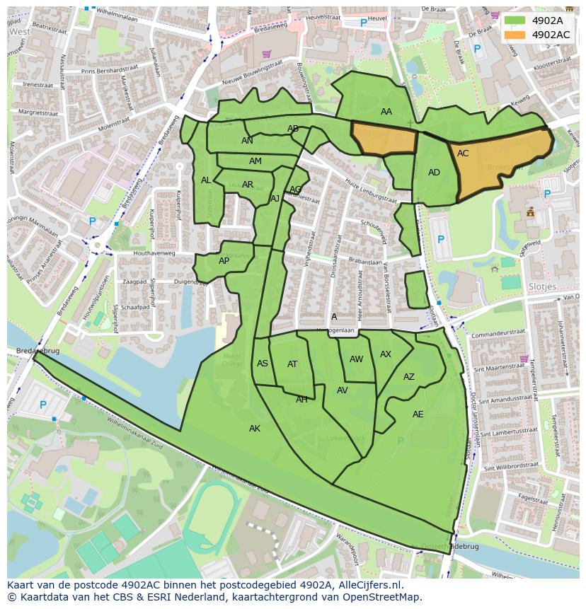 Afbeelding van het postcodegebied 4902 AC op de kaart.