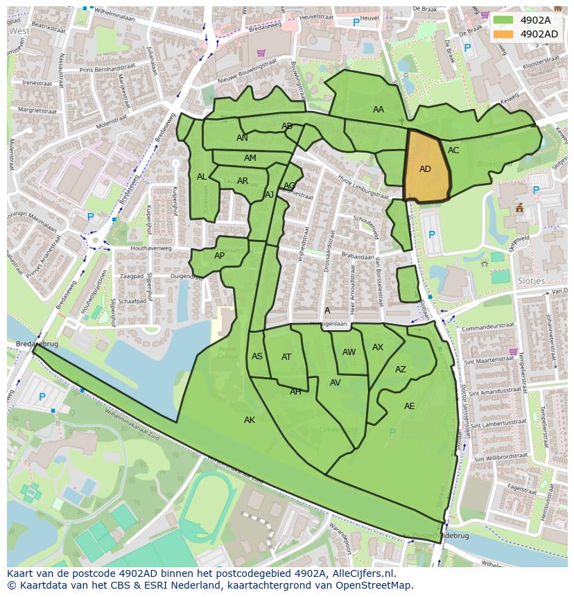 Afbeelding van het postcodegebied 4902 AD op de kaart.