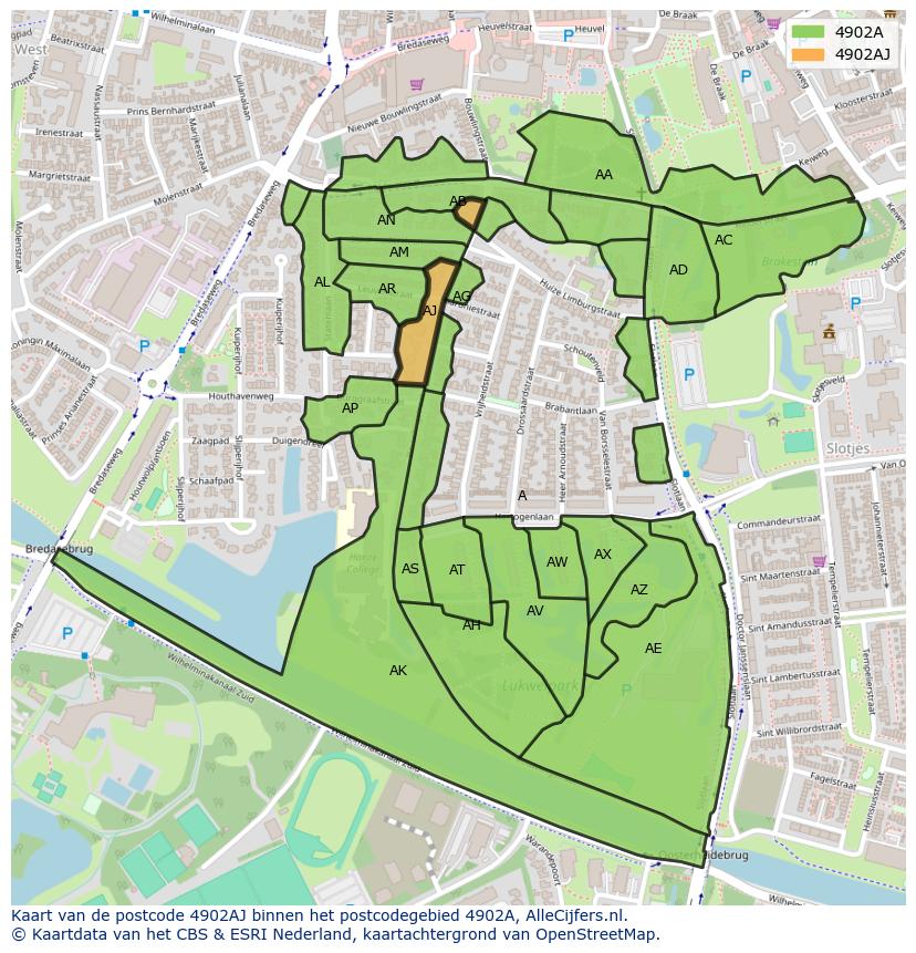 Afbeelding van het postcodegebied 4902 AJ op de kaart.