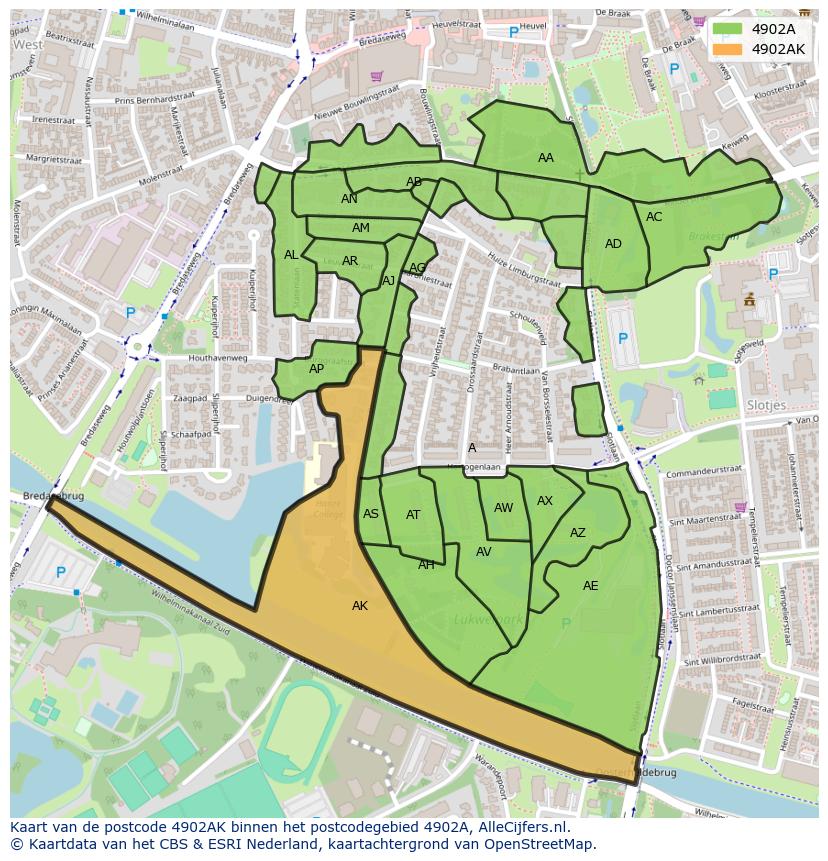 Afbeelding van het postcodegebied 4902 AK op de kaart.