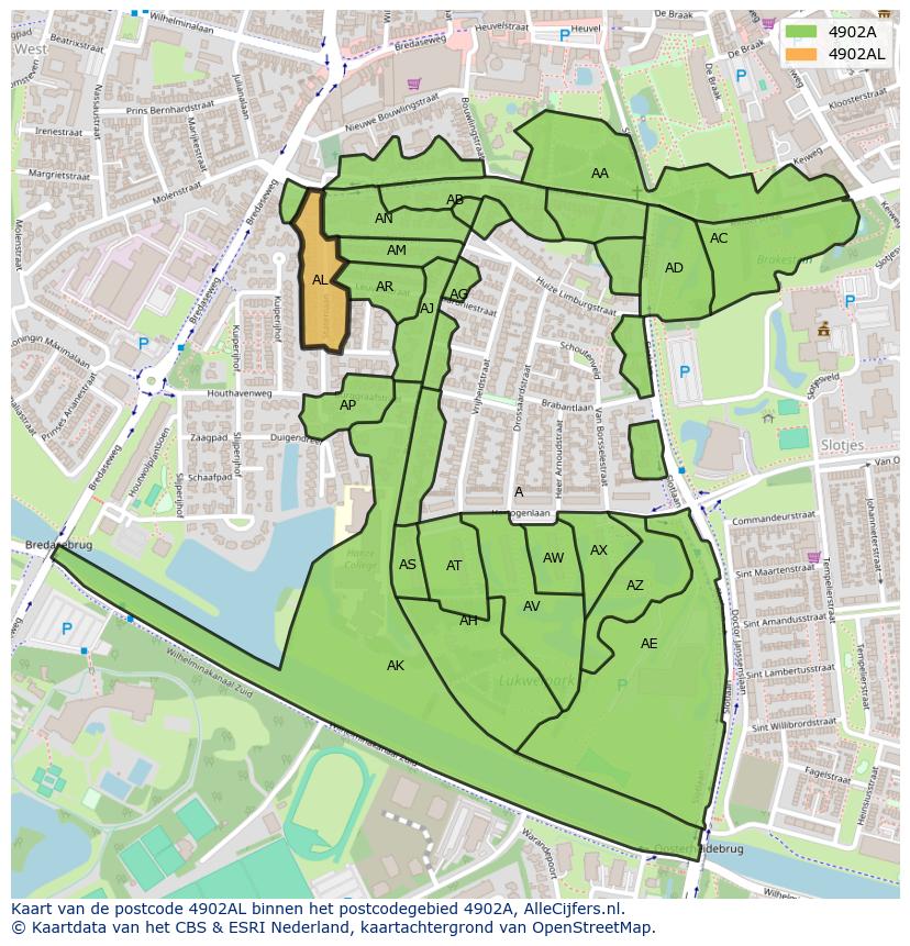 Afbeelding van het postcodegebied 4902 AL op de kaart.