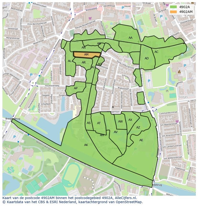 Afbeelding van het postcodegebied 4902 AM op de kaart.