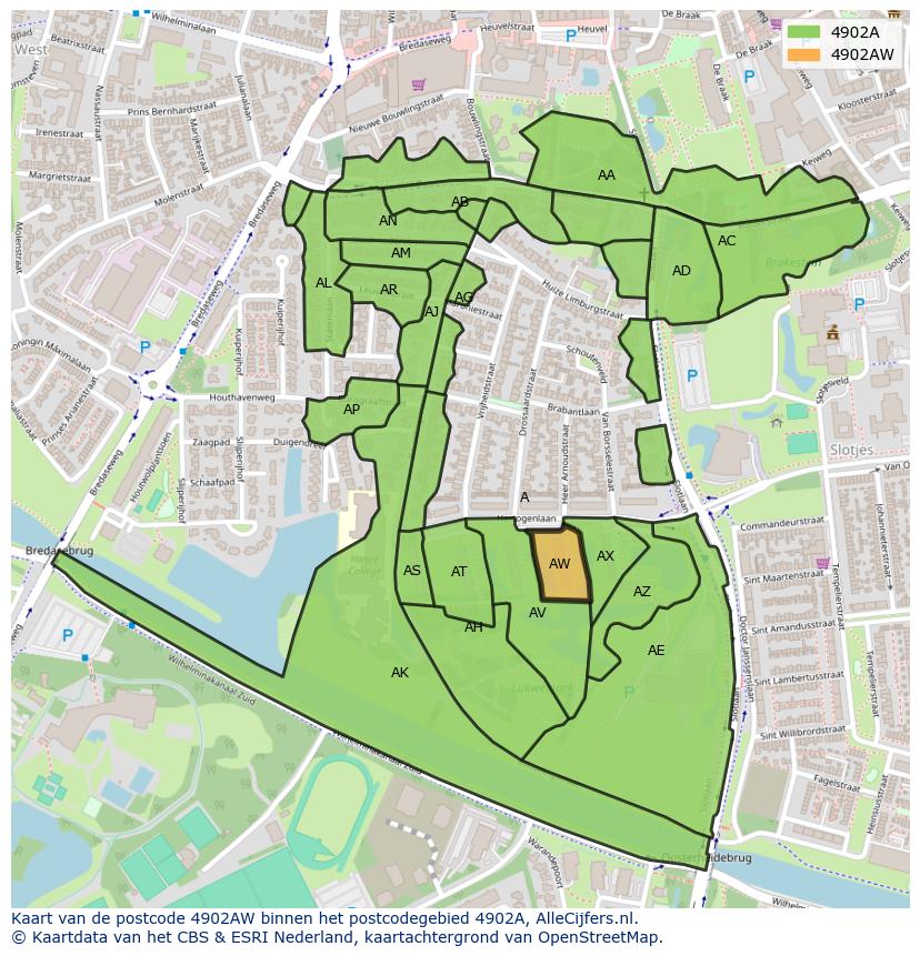 Afbeelding van het postcodegebied 4902 AW op de kaart.