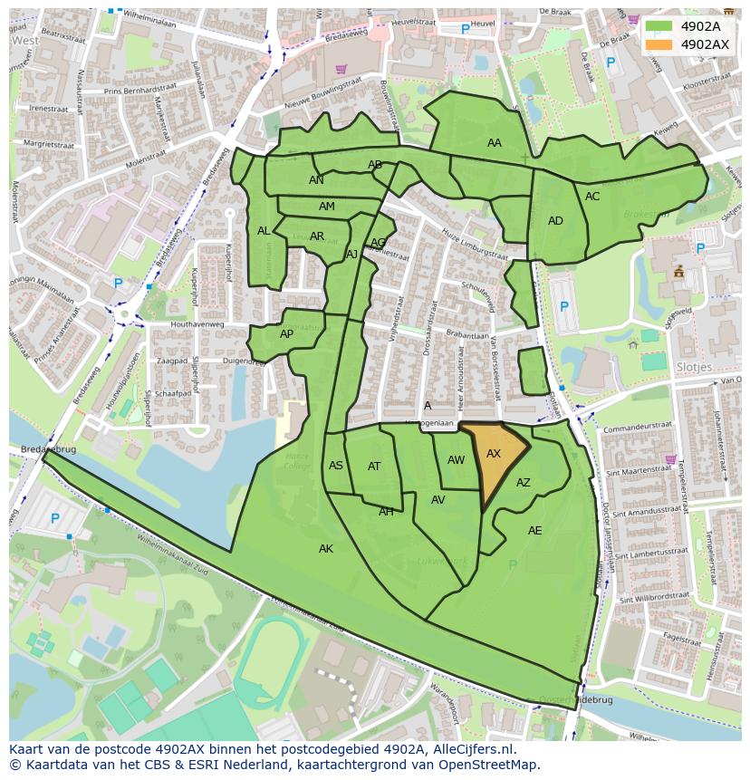 Afbeelding van het postcodegebied 4902 AX op de kaart.