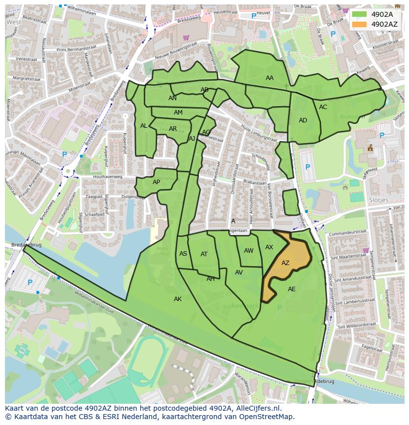 Afbeelding van het postcodegebied 4902 AZ op de kaart.