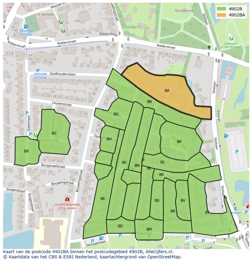 Afbeelding van het postcodegebied 4902 BA op de kaart.