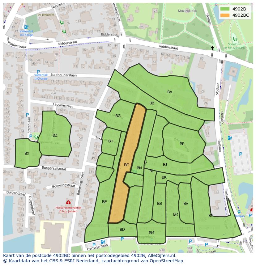 Afbeelding van het postcodegebied 4902 BC op de kaart.