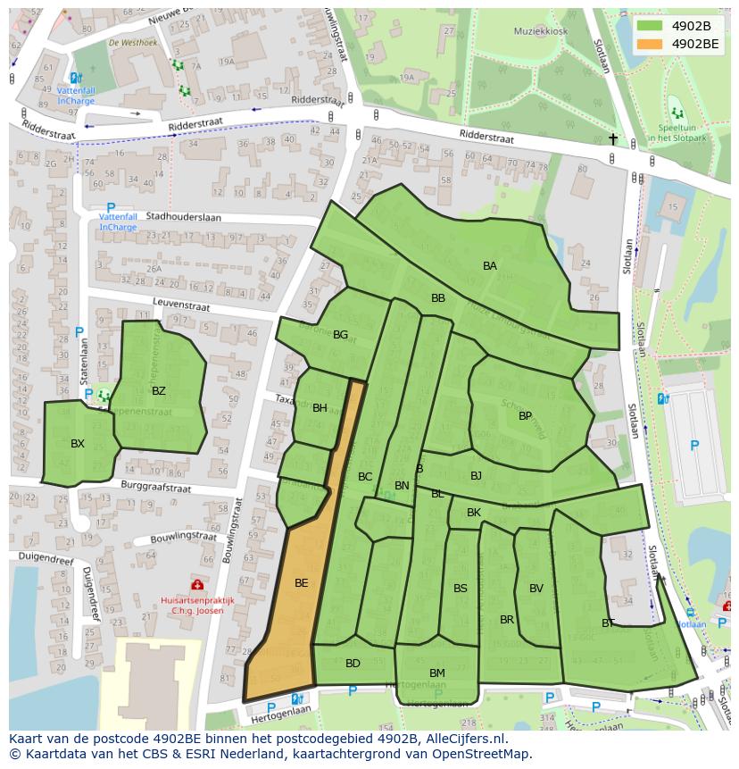 Afbeelding van het postcodegebied 4902 BE op de kaart.