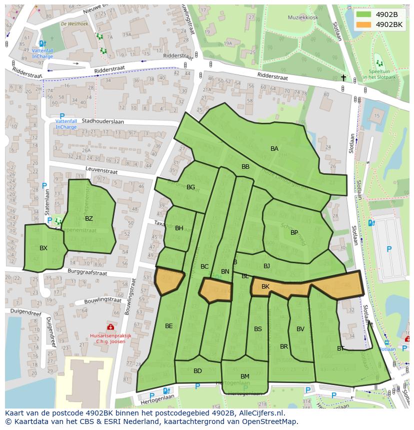 Afbeelding van het postcodegebied 4902 BK op de kaart.
