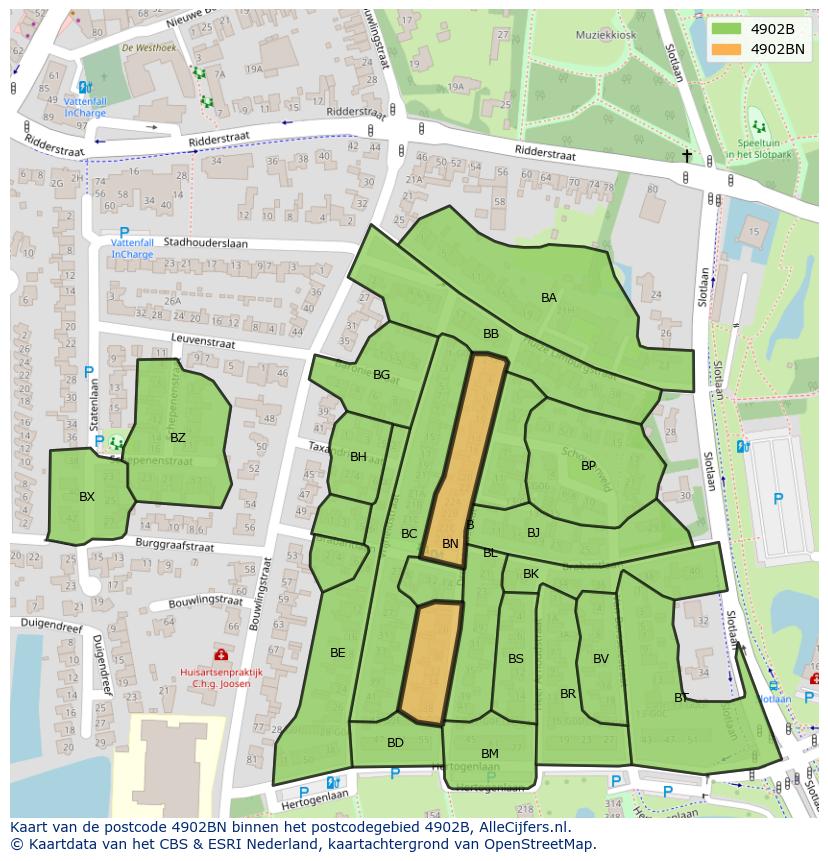 Afbeelding van het postcodegebied 4902 BN op de kaart.